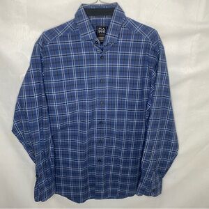 Jos. A. Bank Traveler Travel Tech Button Up Shirt Men M Blue Plaid Tailored Fit